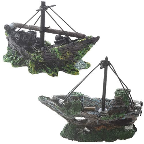 emours 2 Pack Aquarium Ornament Mini Small Private Ship Fish Tank Decoration Hideout