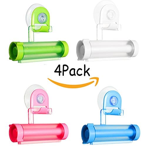 4PCS Toothpaste Tube Squeezer Dispenser Sucker Holder Rolling Squeezer