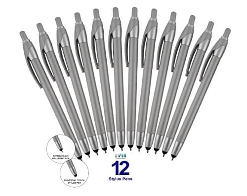 12 Pack Space Grey Stylus with Ball Point Pen for iPad Mini, iPad 2/3, New iPad, iPhone 5 4S 4 3GS, iPod Touch, Motorola Xoom, Xyboard, Droid, Samsung Galaxy Asus (12 Pack Space Grey)