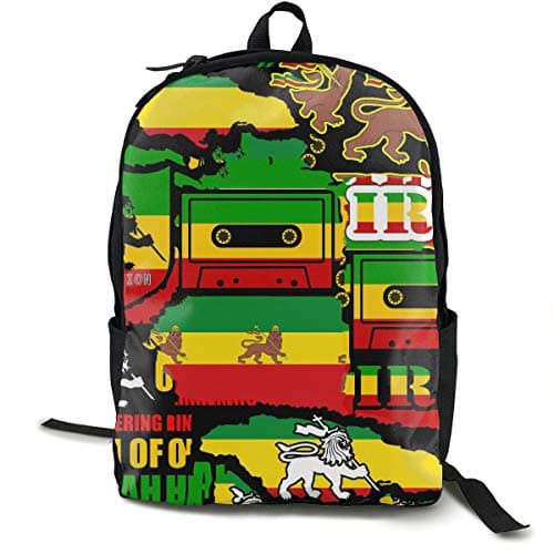 High School Outdoors Bicycle Backpack Daypack Lightweight Polyester Multipurpose Anti-Theft Rucksacks Big Capacity Carry-On Bag, Rastafarian Reggae Rasta Style Camo Camouflage