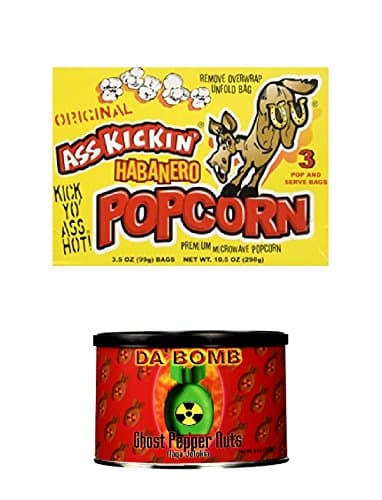Ghost Pepper Nuts, Spicy Popcorn Microwave - Habanero 3 Pack, 3.5 oz each, MiDAStick Spicy Mix Snack Set