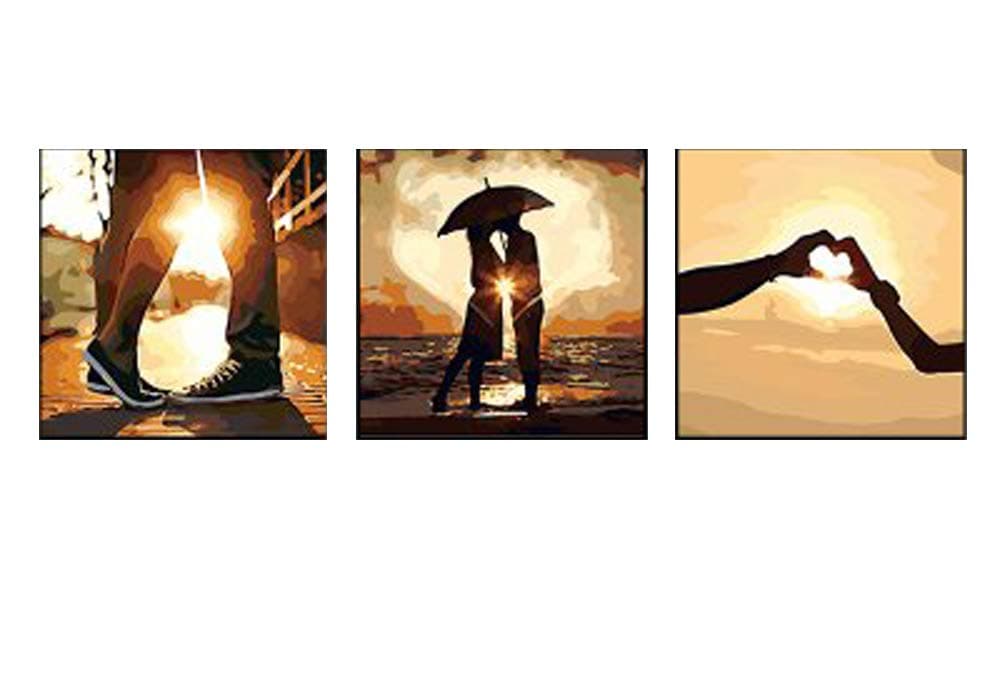 MADE4U [ 3 Pieces Split Series Sunset ] [ 16" x 3 ] [ Wood Framed ] Paint By Numbers Kit with Brushes and Paints ( Eternal Love ) YCFP083