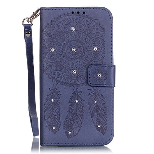 iPhone 5/5S/5SE Case, Gkin Bling Diamond Crystal Rhinestone Embossing[Dream Catcher]Solid color Premium PU Leather Magnetic Design Ultra Slim Fit [Wallet Kickstand] Case for iPhone 5/5S/5SE(Purple)