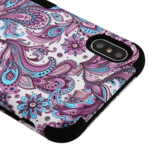 Kaleidio Case for Apple iPhone Xs Max (6.5") [TUFF] Hybrid 3-Piece Armor [Shockproof] Dual Layer Impact Rubber Cover [Purple Flower Paisley Design]