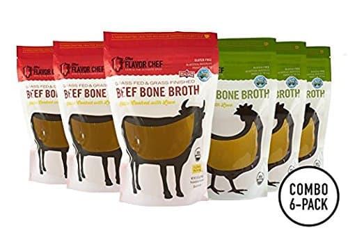USDA Certified Organic Bone Broth (3 Chicken and 3 Beef) by The Flavor Chef | 6 Pack - 24 Ounces Per Pack | Frozen Fresh, High Gelatin and Collagen, Paleo Friendly