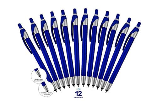 12 Pack Blue Stylus with Ball Point Pen for iPad Mini, iPad 2/3, New iPad, iPhone 5 4S 4 3GS, iPod Touch, Motorola Xoom, Xyboard, Droid, Samsung Galaxy, Asus (12 Pack Blue)