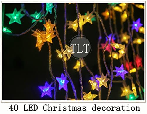 TLT 40 LED Star Shape Metal String Lights Color Battery Operated on 13ft/4m Led Ball Fairy Starry Light for Garden Party Stars Christmas New Year Indoor and Outdoor LED065M