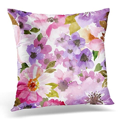 TOMKEYS Throw Pillow Cover Blue Abstract Pattern with Flowers and Plants Watercolor Floral Spring Paint Decorative Pillow Case Home Decor Square 16x16 Inches Pillowcase