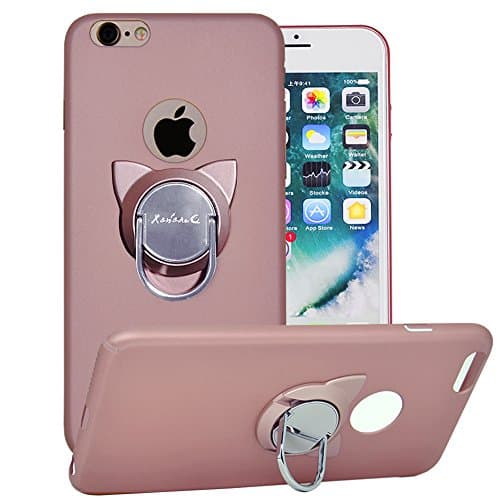 iPhone 6s Case,iPhone 6 Case with Ring Holder Kickstand,Cute Cat Rotating Ring Stand and Slim Thin Anti-Fingerprint Hard Case for iPhone 6/6s 4.7 inch-Rose Gold