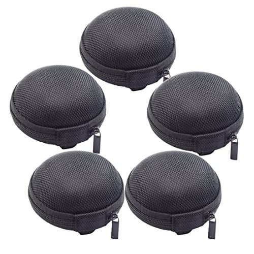 Portable Earbuds Case Round Shape Carrying Pouch for Earphone Cable Bluetooth Earbud and Little Stuff 5 Pieces (Black)