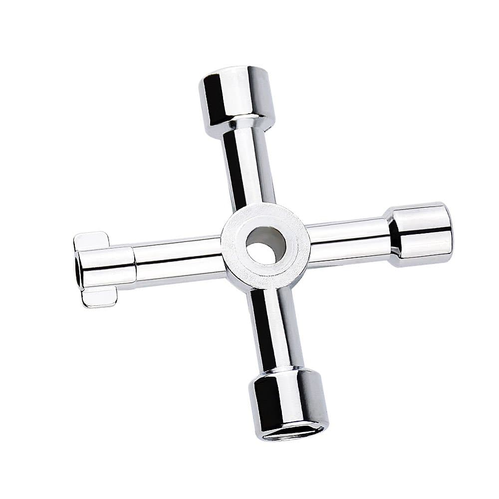 Esnow 4 way Multi-application Utility Key, Cross Key Tool for Opening Water Electric Gas Meter Cupboard Cabinet Train (silver)