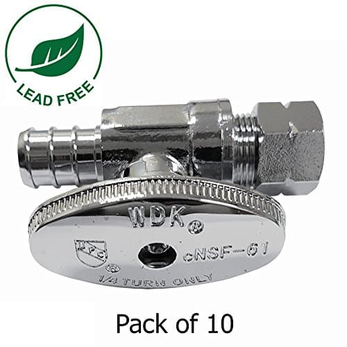 CMI Inc - 1/2 inch x 3/8 inch PEX Straight Stop Valve – Quarter Turn Water Shut-Off for Sink, Toilet, Faucet, Main Water Line – Inline Brass Compression Fittings with Female Adapter – Chrome Finish