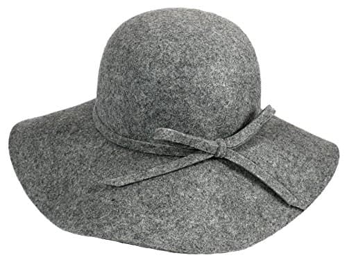 Womens Elegant Luxury 100% Wool Floppy Fedora Hat with Bow, Grey