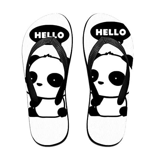 Vintage Cute Panda Hello Thought Bubble Beach Flip-Flops - Black Design Comfort Proof Slippers