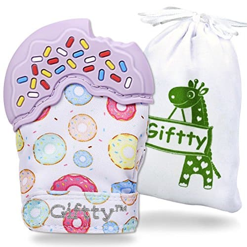 Giftty Baby Teething Mitten, Teether Mitten for Baby,Like Teething Toys or Teething Ring, Self-Soothing Toy by, Baby Shower Gift with Handy Travel Bag (1 Mitt, Purple)