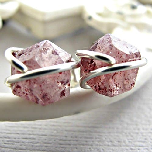 Raw Strawberry Quartz Studs, Gemstone Earrings Studs,Sterling Silver Post, Rough Quartz Earrings, Crystal Earrings, Quartz Studs, Gemstone Earrings