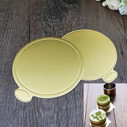 Round Mousse Cake Boards, 100pcs/set 3.15inch Mini Round Cake Base Disposable Paper Coasters Practical Cupcake Board Portable Serve Bases for Cake(Gold)