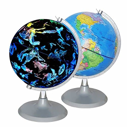Timy Illuminated World Globe Night View Constellations Nightlight Globe for Kids - 2 in 1 Educational Learning Desktop Globe for Children, Student