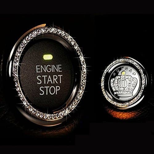 Pansupply White Crystal Rhinestone Car Start Stop Ignition Engine Key Ring Decoration Push Button