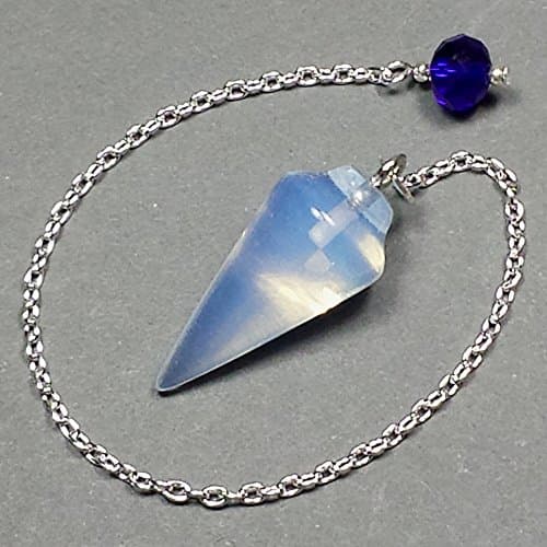 Resonant Energies Sky Blue Opalized Obsidian Crystal Pendulum, Smooth Cone with Czech Glass Crystal Finger Grip, Dowsing Divining Healing Gemstone, SSP66