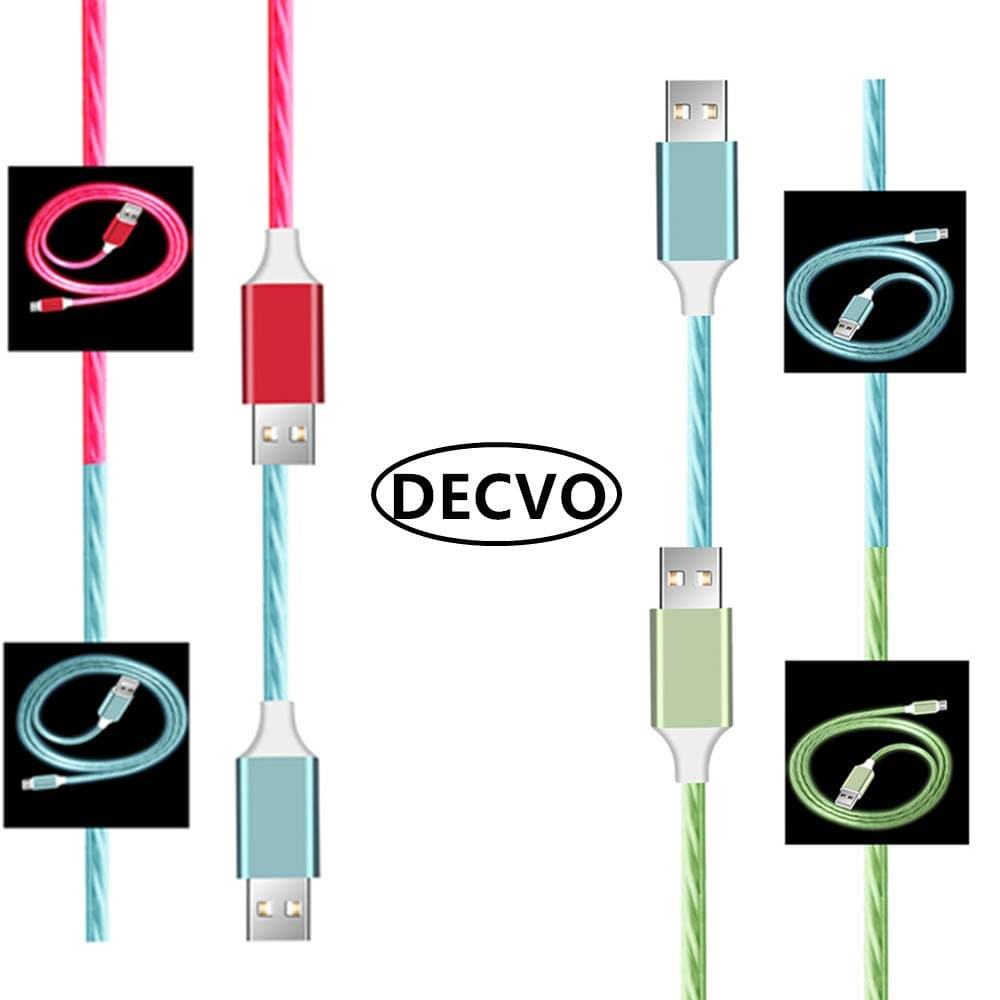 DECVO Lighting Cable 360 Degree Light Up Visible Stars LED Micro Charger Cable to USB and Data Cord Compatible with Sumsung Galaxy S7 Edge,S6, HTC, Motorola, Nokia, Sony More Android Devices (4 Pack)