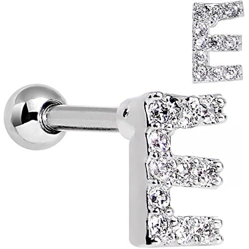 16 Gauge Clear CZ Gem Paved Initial E Tragus Cartilage Earring 1/4"