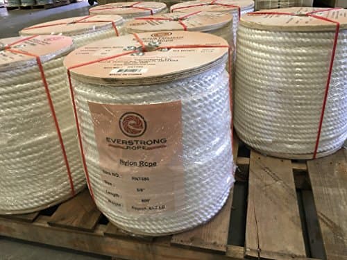 EVERSTRONG 100% Nylon Twisted Rope in 600 Ft spool x various sizes(3/16 inch - 1-1/2 inch), White Multipurpose Line.