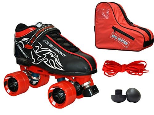 New! Customized Pacer Black ATA-600 Quad Roller Speed Skate 4pc. Bundle w/ Red Dart Wheels, Bag, Toe Plugs &amp; Laces! (Mens 11)