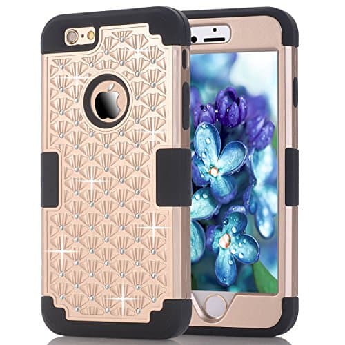iPhone 6/6s Cases,MELOCY Hybrid Hard Back Cover(PC)With diamond glitter and Soft Silicone Covers Protective 3 Piece Shockproof Anti-Scratch Combo Cover(Glod+Black)(4.7 Inch)