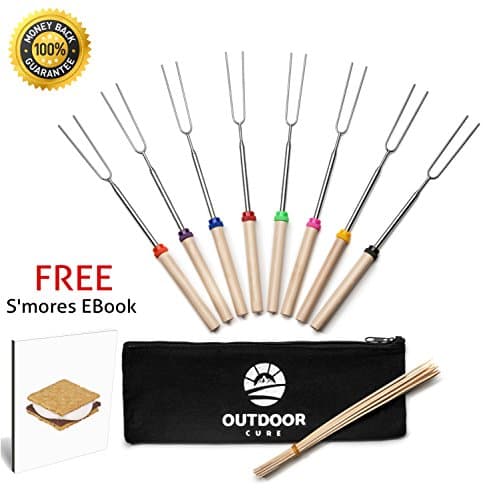 Marshmallow Roasting Sticks,32-Inch Marshmallow Sticks 8 Piece Set, 10 FREE Skewers, Canvas Bag &amp; FREE Recipe EBook, Perfect For Smores &amp; Hot Dogs Over A Campfire, 32" Telescoping Smores Sticks