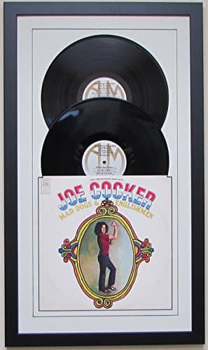 Record Album Double (2) Vinyl LP Frame Display Featuring White Matting Juke Box Style Design (Black Frame)