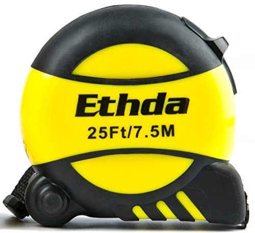 ETHDA Tape Measure, Easy to Read Ruler, Retractable, Heavy Duty, Magnetic Hook, Sturdy Blade, Power Lock, Clip and Strap, Imperial Inch Metric Scales, Shock Absorbent Solid Rubber Case, 25 Foot (7.5m)