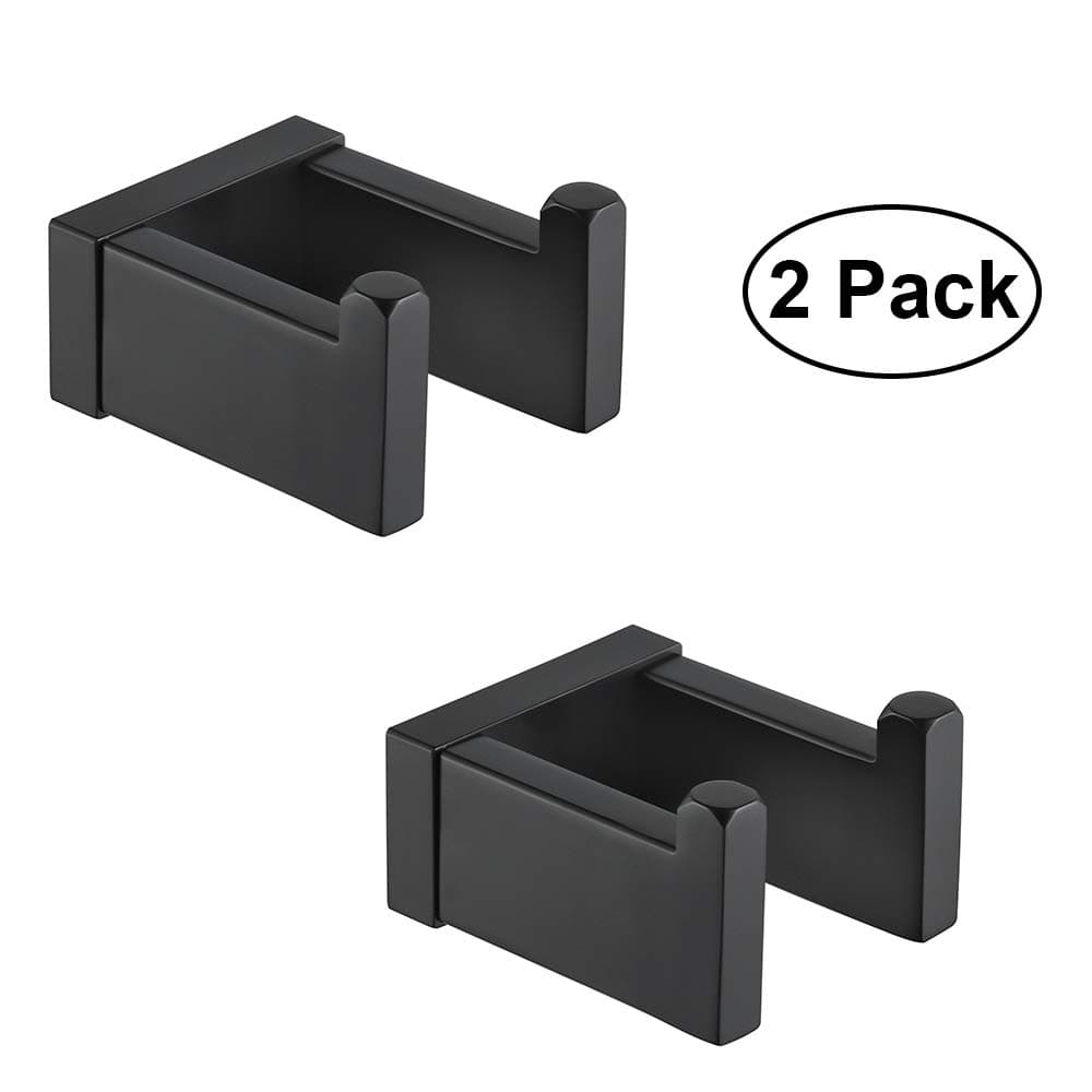 Durafe 2 Pack Towel Coat Hook SUS304 Square Towel Hook Towel Hanger for Bathroom Wall Mounted Matted Black