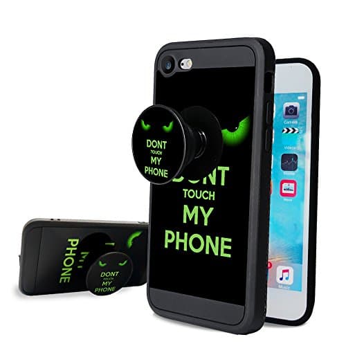 iPhone 7 Case,iPhone 8 Case,Fashion Funny Case with Rotating Pop up Kickstand and Shock Proof Soft TPU Silicone Grips Holder Black Green Case for iPhone 7/8 Case ( 4.7 inch) Don't Touch My Phone