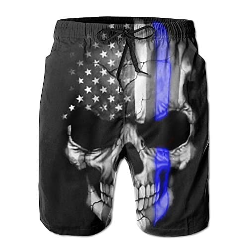 UNIQUE Pants American Thin Blue Line Flag Day Men's Quick Dry Beach Board Shorts Summer Swim Trunks for Father's Day