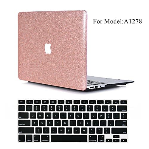 Macbook Pro 13 inch Case, VTOSEN 2 in 1 Bundle Bling Glitter PC Hard Shell Cover Case with Keyboard Cover for Macbook Pro 13.3 inch with CD-ROM (Non-Retina)(Model:A1278) - Rose Gold