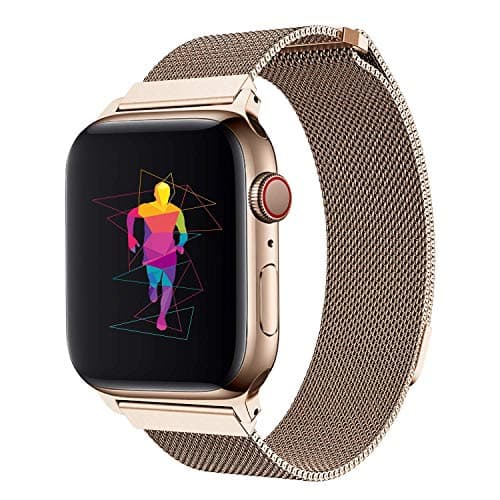 MUEN Replacement for Smart Watch Strap Milanese Loop Magnetic Lock Replacement Band Metal Stainless Steel Mesh Band (42mm, gold-UK)