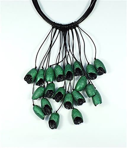 Black green boho bib statement choker collar necklace multilayer long jewelry Christmas gift idea for her polymer clay jewellery