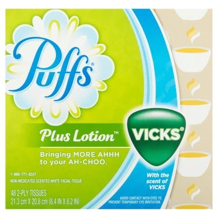 Puffs Plus Lotion with Vicks Facial Tissues, 1 cube, 48 tissues per cube