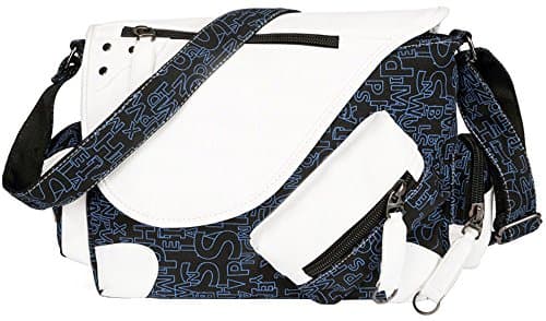 Canvas Shoulder Bag Messenger Bag with One Strap for Men -Black with blue letters