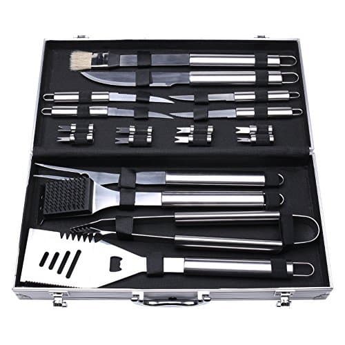 Comfy Mee Barbecue Grill Utensils BBQ Grill Tools Set-18 Piece Stainless Steel BBQ Accessories in Aluminum Storage Case