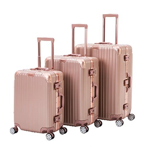ORKAN AL frame design hard shell luggage Carry On Suitcase 1pc/3 pcs 4 wheels/light weight/TSA Lock Rose Golden