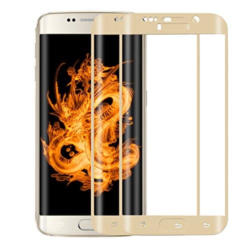 Galaxy S6 Edge Tempered Glass,2 Packs LEASA Protective Shield Full Coverage Premium Screen Protector for Samsung Galaxy S6 Edge (Gold)