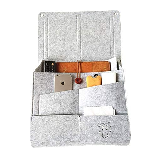 Beside Caddy/Bedside Storage Organizer ,16''x15'' High Capacity with 6 Pockets, Anti-deformation Felt -holds Book, Laptop, Tablet, Remotes,Tissues , for Headboards, Bed Rails, and Bunk Beds.