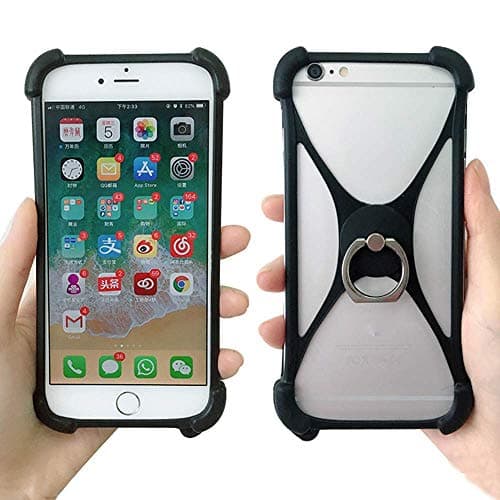 Rubber Silicone Shockproof Case Cover for ZTE AXON 7 Mini Phone Ring Holder Kickstand Bumper Case for ZTE Nubia Z7 Blade A506 C320 L2 Plus L3 Size 4'' to 6.5''(Black)