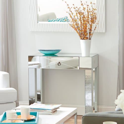 Willa Arlo Interiors Leonora Mirrored Glass Console Table with Drawer for Storage