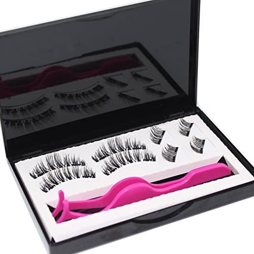 Magnetic False Eyelashes Extension Set with Applicator (8 pieces) Ultra Thin 3D Fiber Reusable Fake Lashes Extension Full Size and Half Size Fake Lashes in One Set for Natural Look (Dual Magnetic)