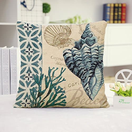 Huacel Ocean Park Theme Throw Pillow Case, Sea Turtle Octopus Fishes Retro Cotton Linen Square Throw Pillow Case Decorative Cushion Cover Pillowcase Blue Ocean Series Sea LIF (Beach 10)