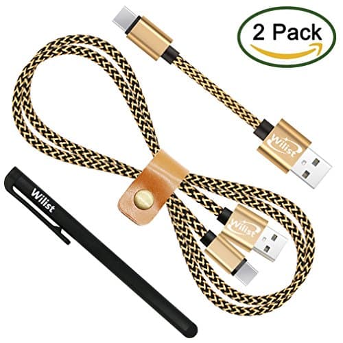 USB Type C Cable, Wilist 2 Pack Nylon Braided USB C Cable Short and Long USB A to C Cable Data Sync Fast Charging Cord Support Quick Charge 3.0 and 2.0 Charger for Type C 3.1 Devices 9inch + 3ft Gold