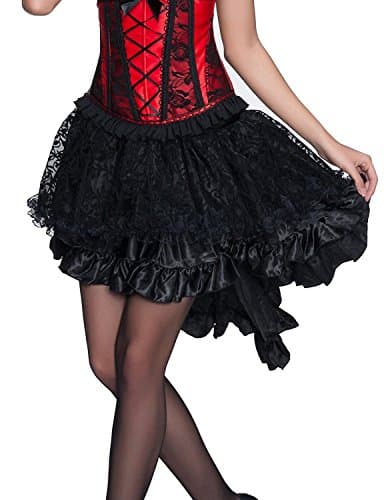Divas Love Women's Solid Color Lace Asymmetrical High Low Corset Skirt